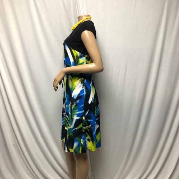 Soft Works Dress Womens Size Medium Abstract Print Black Cap Sleeves Stretch NEW - Picture 4 of 8